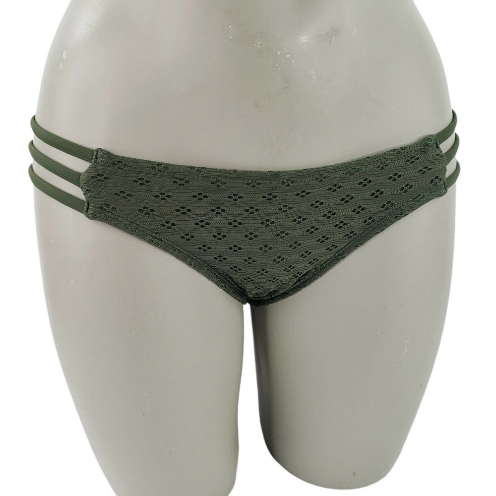 Hipster Bikini Swim Bottoms Juniors 3/5 Womens 0/2 Olive Green Strappy Sides